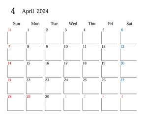 2024年4月、日本のカレンダー	
