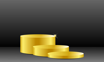 Arrière plan noir et 3 podiums 3D or vides de différentes hauteur afin de présenter des produits commerciaux de luxe.