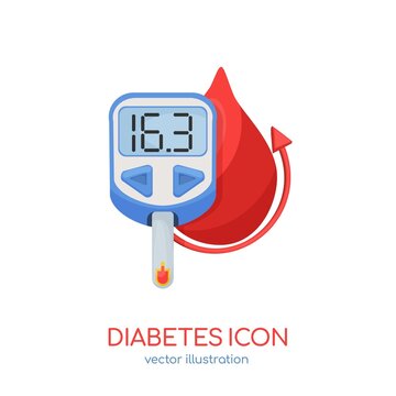 Beautiful vector diabetic icon. Glucometer cartoon sign.