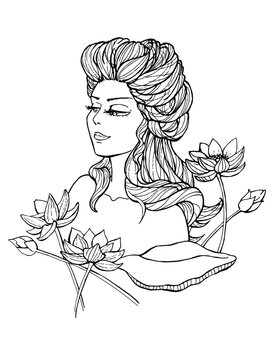 vector graphic image of a girl with lotus 