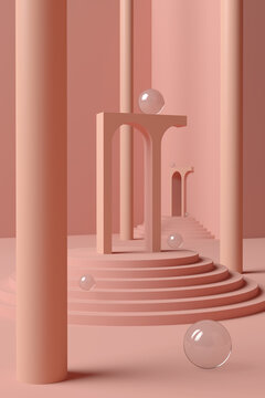 Abstract pale orange Space With Stairs and columns