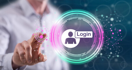 Man touching a login concept