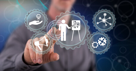 Man touching a coaching concept