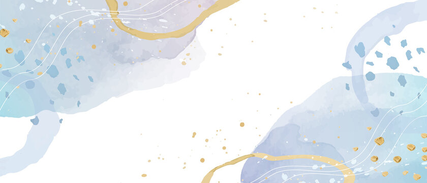 水色や金色の線が入った涼しげな水彩の抽象背景のベクターイラスト 夏 Stock Vector Adobe Stock