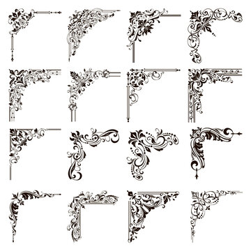 Ornamental design lace borders and corners Vector set art deco floral ornaments elements