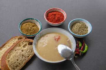 Traditional delicious Turkish soup; Turkish name; Tarhana  corbasi