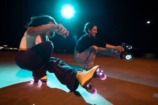 Female roller skaters in action