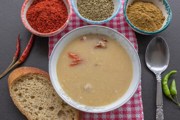 Traditional delicious Turkish soup; Turkish name; Tarhana  corbasi