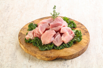 Raw pork meat cubes for coocking