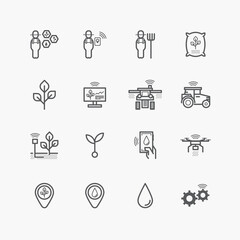 Fototapeta premium Smart farming or agriculture technology Icons Set Farmer managing technology application environment vector.