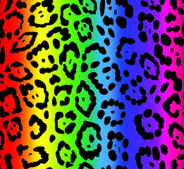 rainbow background leopard print seamless pattern