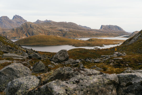 Calm lake amidst rocky cliffs