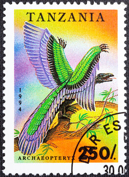 TANZANIA - CIRCA 1994: A stamp printed in Tanzania shows archeopteryx , circa 1994.