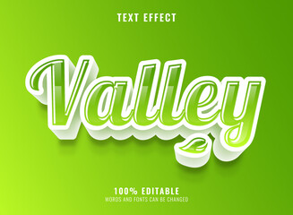 3d green elegant script valley text effect with leaves