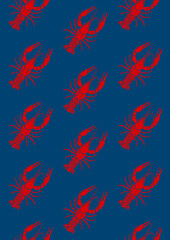 Cancers on a blue background. The red cancer is creeping up. The unclenched claw. Marine theme.