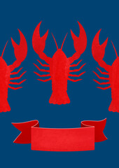 Cancers on a blue background. The red cancer is creeping up. The unclenched claw. Marine theme.