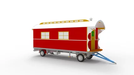 Poster 3d rendering of a gypsy wagon tiny house on wheels small home vaction house isolated in studio background. © Sepia100