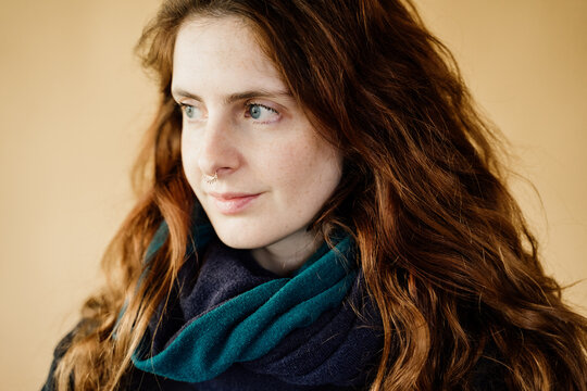 Portrait of woman with septum piercing