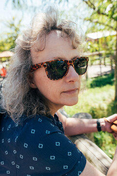 Portrait of woman wearing sunglasses. 