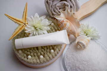 body care items, massage brush and relaxing treatments, spa, cosmetics