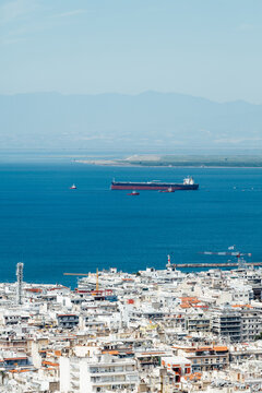 Ships Near The Port Of Thessaloniki 