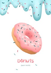 Donut on white background. Baking sweets. Smudges of glaze, paint.