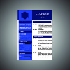 The resume design can be filled with photos, white, and blue backgrounds that are detailed and modern. This resume will provide more value in applying for jobs. with adjustable size