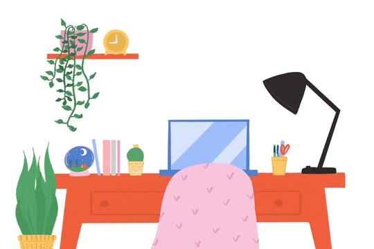 Workspace with laptop and plants illustration