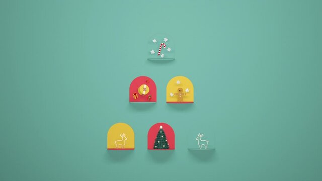 Christmas and new year background with animated multiple holiday icons. 3d rendering, seamless looping	