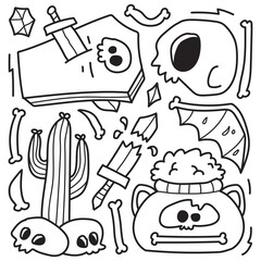 cute halloween cartoon doodle illustration design for coloring, backgrounds, stickers, logos, symbol, icons and more