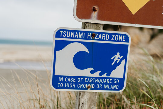 Tsunami precaution sign on beach
