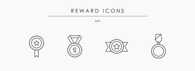 Award icon set. Reward symbols with black outlines. Win symbol set in isolation