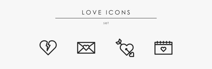 Icons for couple and love. Isolated Valentines day design elements set. Vector