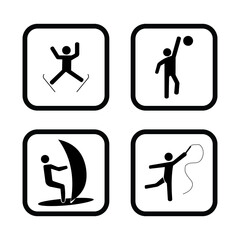 Four vector icons of winter sport squared on white isolated background