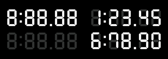 7セグメントのデジタル数字　電光掲示板、時計、タイマー、時間表示でよくみる数字 - obrazy, fototapety, plakaty