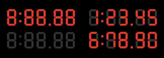 7セグメントのデジタル数字　電光掲示板、時計、タイマー、時間表示でよくみる数字