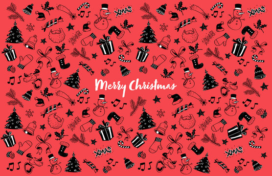 Seamless pattern natalizio con elementi festivi come regali, dolci, albero di Natale
