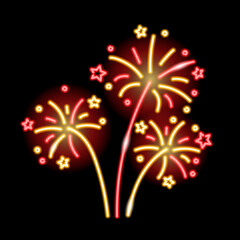 Fototapeta na wymiar Neon firework icon isolated on black background. Celebration, holiday, show, fun party concept. Vector 10 EPS illustration.