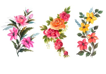Beautiful bunch wedding floral set vector illustration