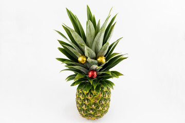 Pineapple Christmas tree, Pineapple looks like a hedgehog with a red nose and golden eyes, wrapped Christmas candies