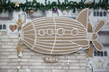 Christmas, new year background, dirigible, greeting card, decoration