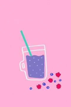Berries juice on pink background illustration