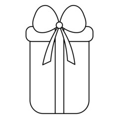 Gift. Sketch. The surprise box is tied with a bow. Vector illustration. Isolated background. Coloring book for kids. Doodle style. An elongated rectangular box. A present. Festive mood. Happy new year