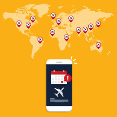 Flight delay info or travel agenda. Online reminder. Important airline airplane departure notification message on mobile phone.	