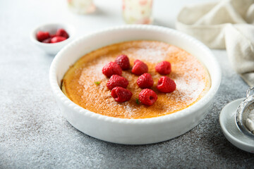 Homemade vanilla bake with raspberry