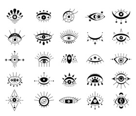 Evil celestial eye symbol set.