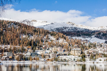 St. Moritz, See, St. Moritzer See, Corviglia, Dorf, Alpen, Schweizer Berge, Weihnachten, Winter,...
