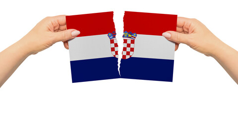 World countries. Woman hands are are holding two parts of flag. Croatia