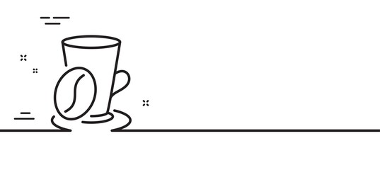 Coffee cup with bean line icon. Hot latte sign. Tea drink mug symbol. Minimal line illustration background. Coffee cup line icon pattern banner. White web template concept. Vector