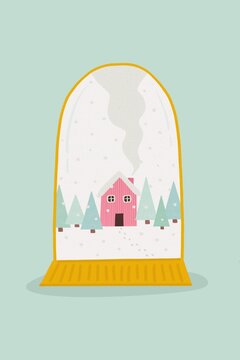 Waterblobe snow house winter illustration
